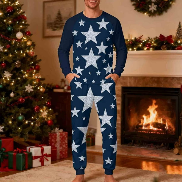 Pijama navideño para hombre, blusa y pantalones con estampado navideño a cuadros.