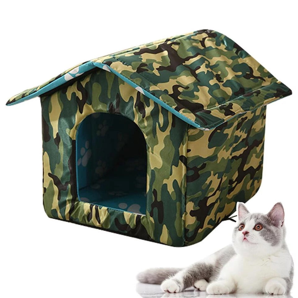 600D Weatherproof Outdoor Cat House, Sponge Insulation for Feral Cats & Small Dogs, M