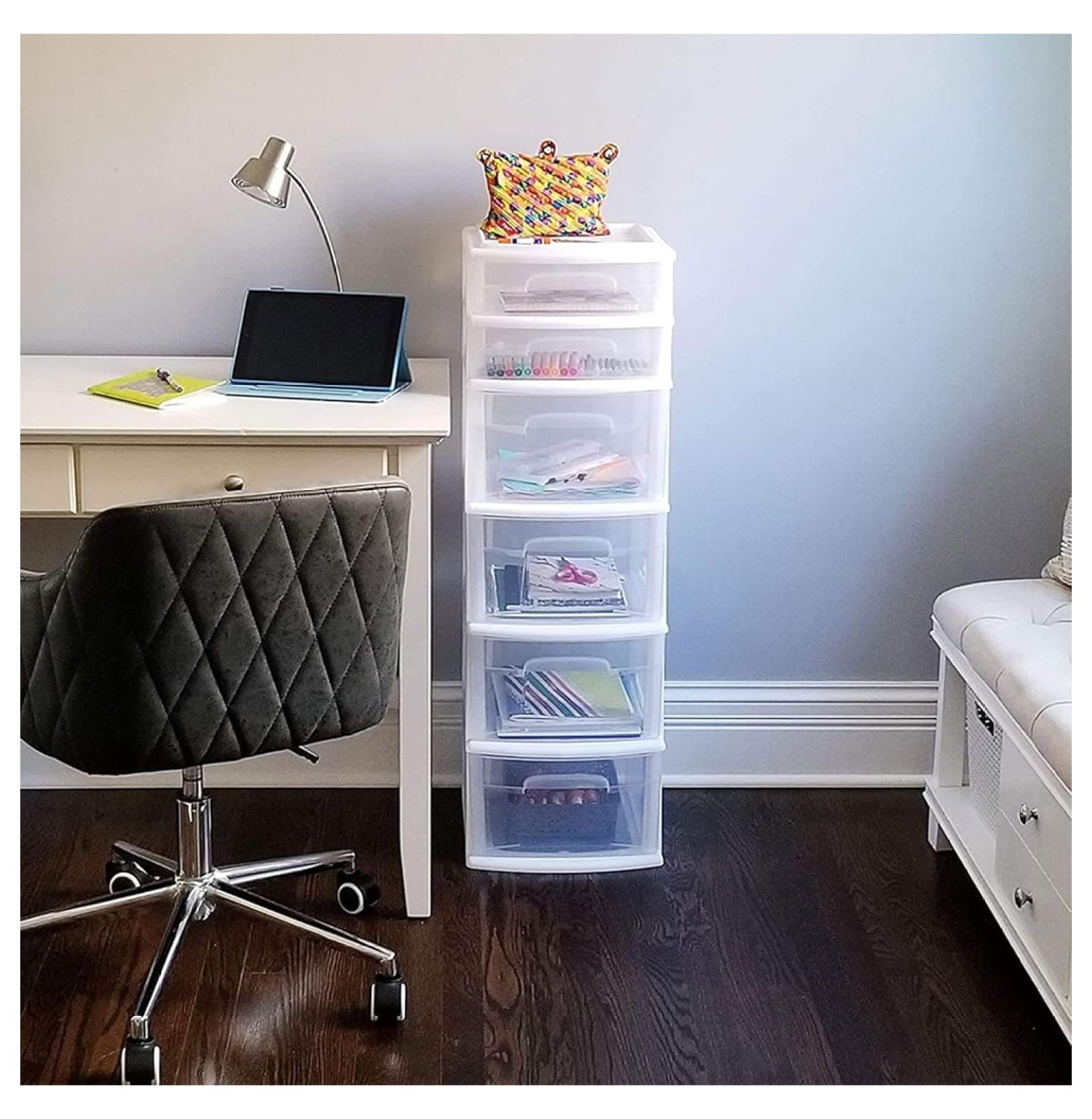 Drawer Tower, 6-Tier Clear Plastic Storage Organizer Cart, White Frame - Heavy-Duty Organizing Drawers for Home, Bedroom, and Closet Organization