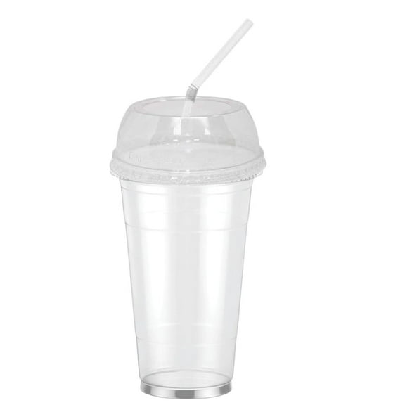 24oz Clear PET Plastic Cups with Wide Hole Dome Lid & Straw: 50 Sets