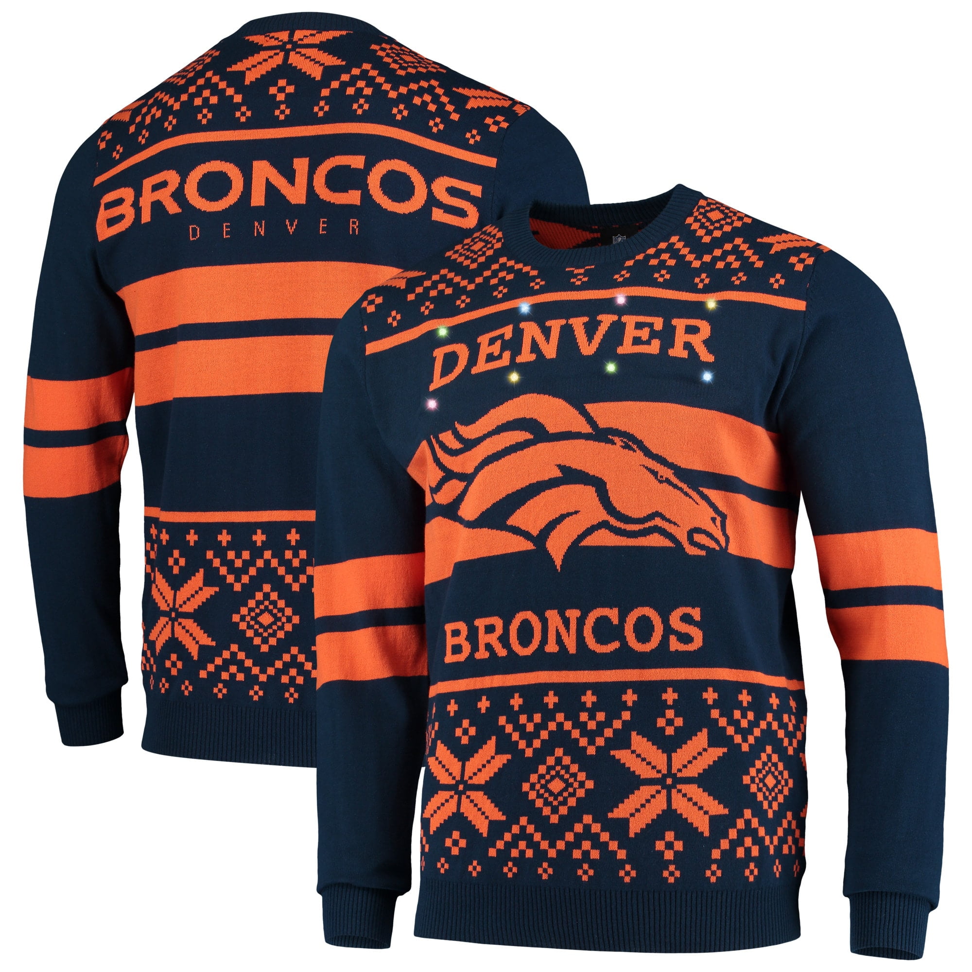 Denver Broncos Light Up Ugly Sweater Navy/Orange
