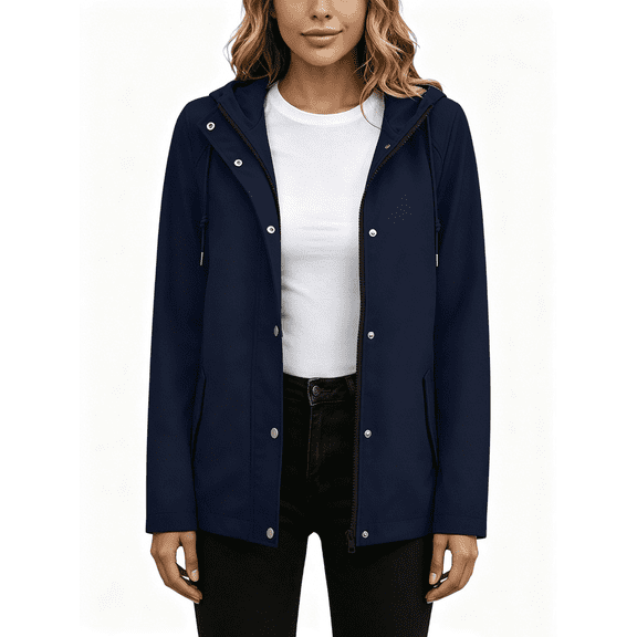 Busydd Jackets for Women with Snap Buttons and Pockets Casual Solid Color Long Sleeve Zip Waterproof Windbreaker Jacket for Daily Travel XL