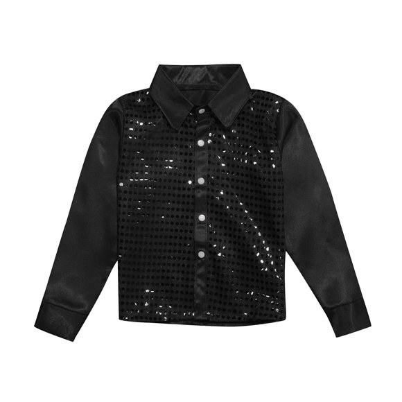 Rhuody Boys T Shirt Crewneck Blouse Long Sleeve Tee Sequins Tops Comfortable Clothes Black 3-4 Years