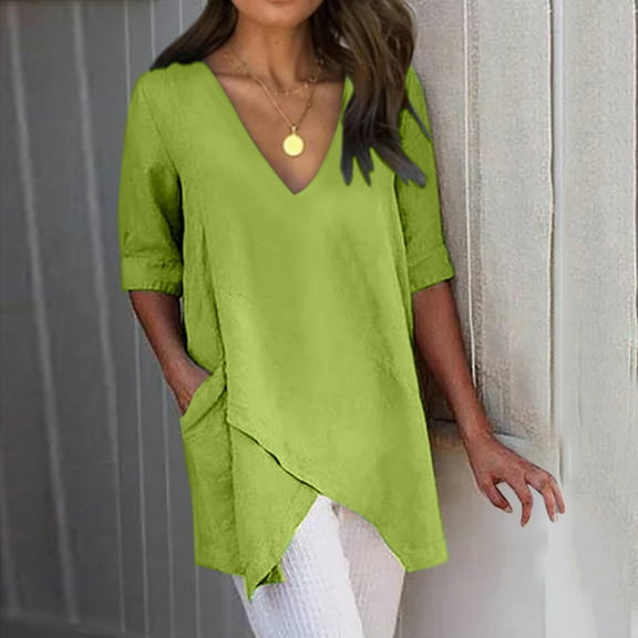 SELONE Oversized T Shirts for Women Plus Size Half Sleeve Tops Blouses Regular Fit T Shirts Pullover Tees Tops Solid T-Shirts V Neck Tops Casual Blouses Easy Care Soft Breathable Pullover Green XXXXL
