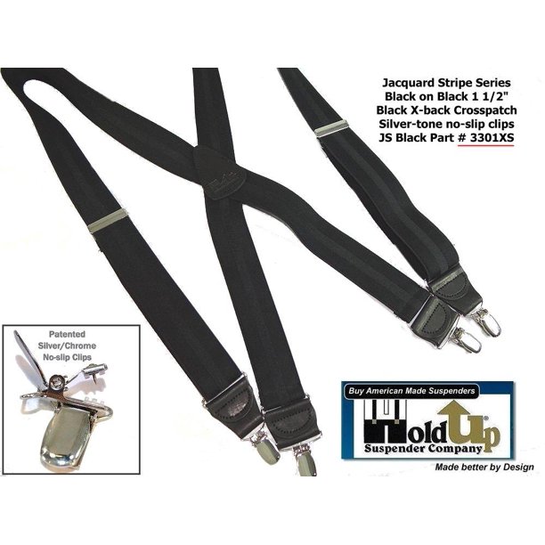 Holdup Suspender HoldUps Black Stripe Jacquard 1 1/2" Xback style