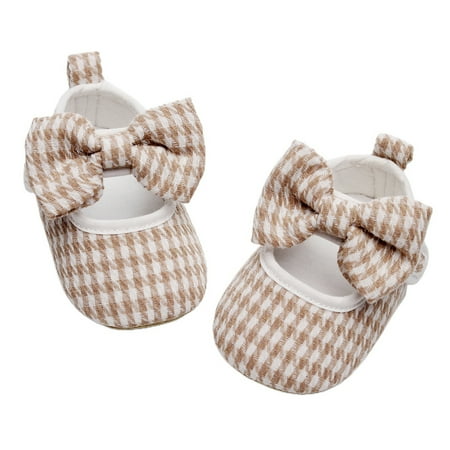 

Baby Girls Bow Flat Shoes Soft Sole Houndstooth Print Non-slip Newborn Infant Toddler Dress Walking Shoes