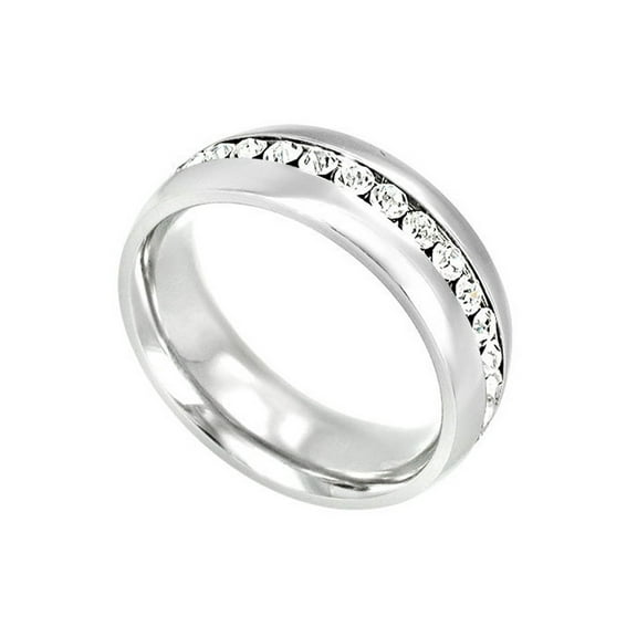 iJewelry2 Silver-tone Stainless Steel Clear CZ Encrusted Band Classic Eternity Wedding Ring