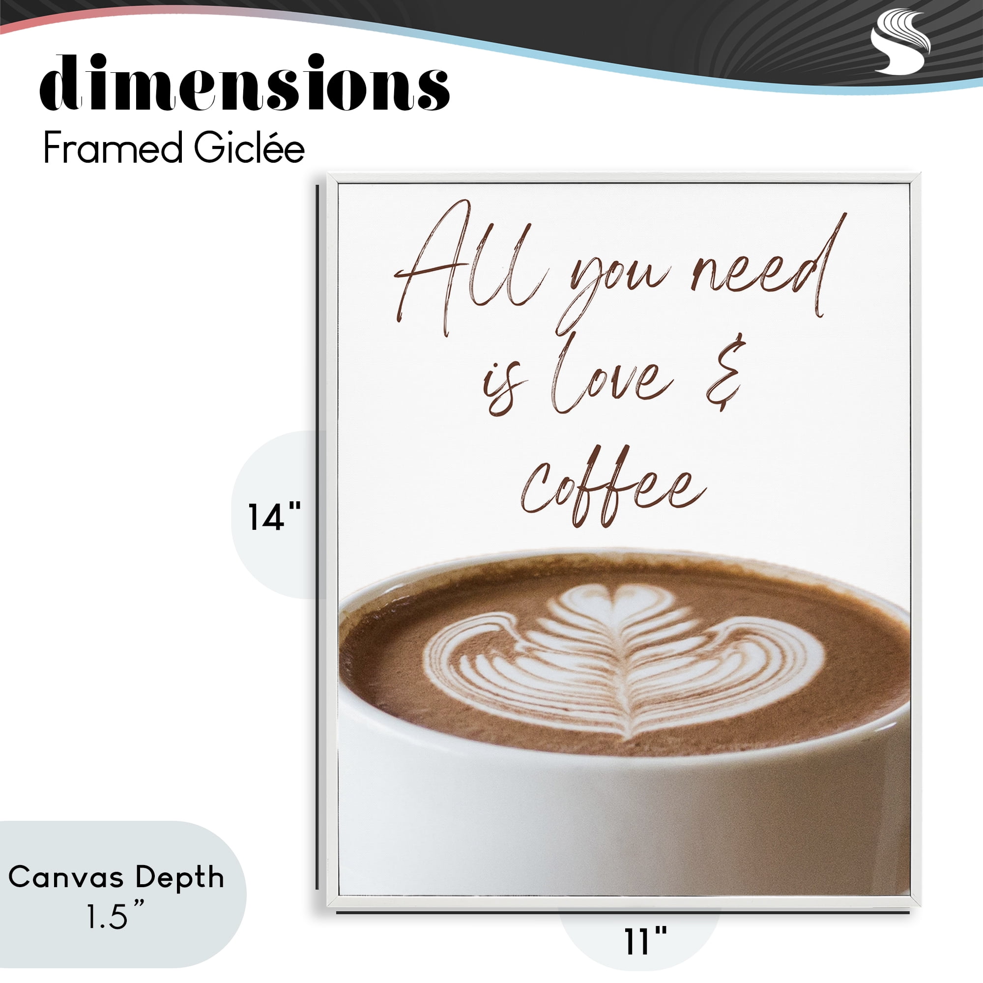 Stupell Industries All You Need Love & Coffee White Framed Giclee Art, design by Jesse Keith