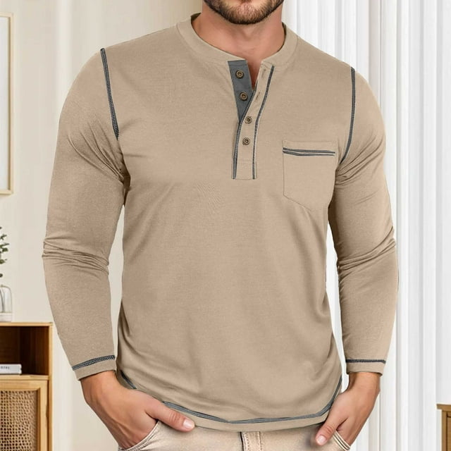 T-shirt Basique Ajusté pour Hommes avec Poche - Col Rond Confortable pour Usage Quotidien en Automne Hiver