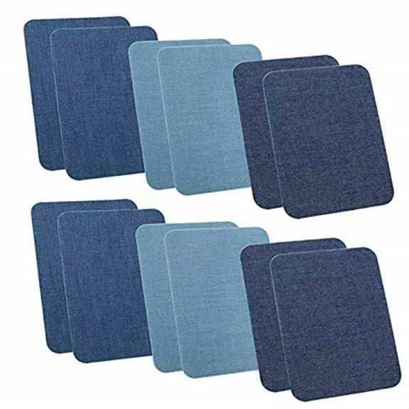Pack of 12pcs Iron On Denim Patches for Jeans Clothing Repair Elbow Pants Knees 4.9" X 3.7" Mix 3 Colors