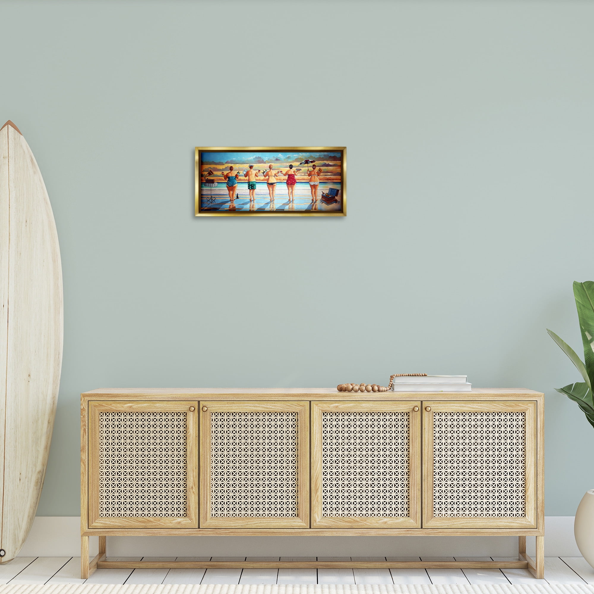 Stupell Industries Beach Friends Coastal Summer Fun Nature Painting Gold Floater Framed Canvas Art Print Wall Art, 25 x 11