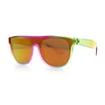 thumbnail image 5 of Kids Size Tie Dye Color Flat Top Shield Horn Rim Plastic Sunglasses Fuchsia Green - Fuchia Mirror, 5 of 7