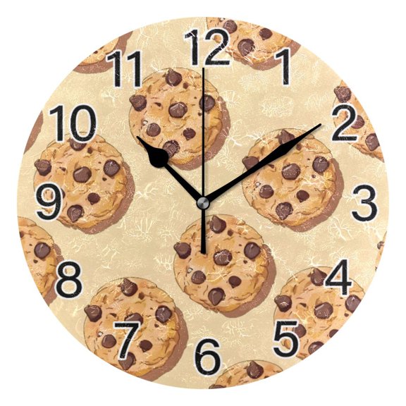 Ryvnso Chocolate Chip Cookies Wall Clock Non Ticking Silent Kitchen Clock Battery Operated Clocks 10 inch