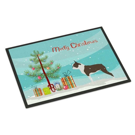 Boston Terrier Merry Christmas Tree Door Mat