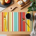 thumbnail image 2 of Red Aqua Stripe Placemats Set of 12, Country Abstract Art Colorful Striped Placemats for Dining Table, Place Mats for Kitchen Tabletop, Waterproof Wipeable Dining Table Mats Set, 2 of 9