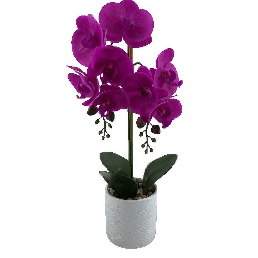 Mainstays 24 H Artificial Orchid Flower White Ceramic Pot, Fuchsia, Pink  Color 