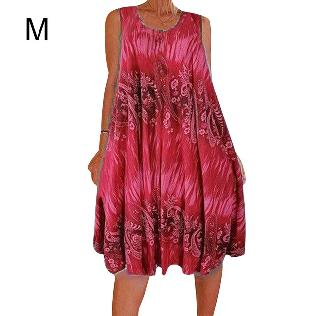 Vestido Estampado Chaleco Camiseta Vestido corto Sin mangas Mujer Ropa de verano, Rojo vino, M Monstrate AP002136-10