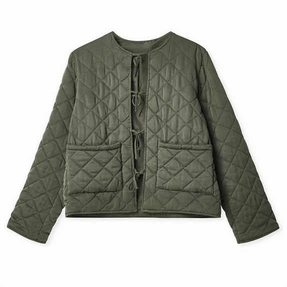 ieFashion Women's Winter Casual Quilted Jackets Long Sleeve Jacket with Pockets Outerwear Coats,Green, L