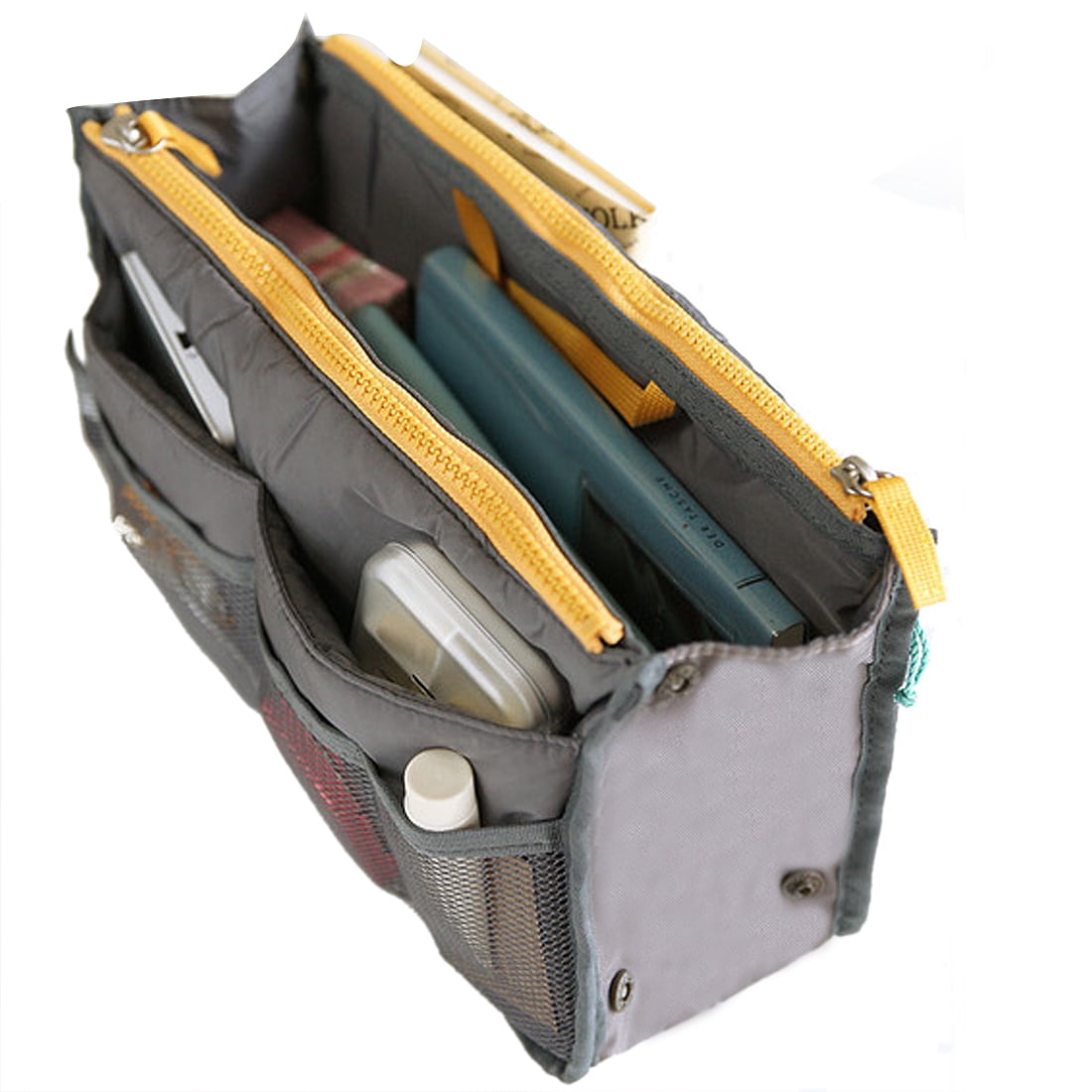 Unique Bargains Cosmetic Makeup Storage Handbag Tote Insert Purse Organizer Gray