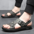 thumbnail image 2 of Dakaela Men's Beach Leather Sandals Slip on Slippers Slide Flip Flops with Adjustable Strap Grey 8, 2 of 8