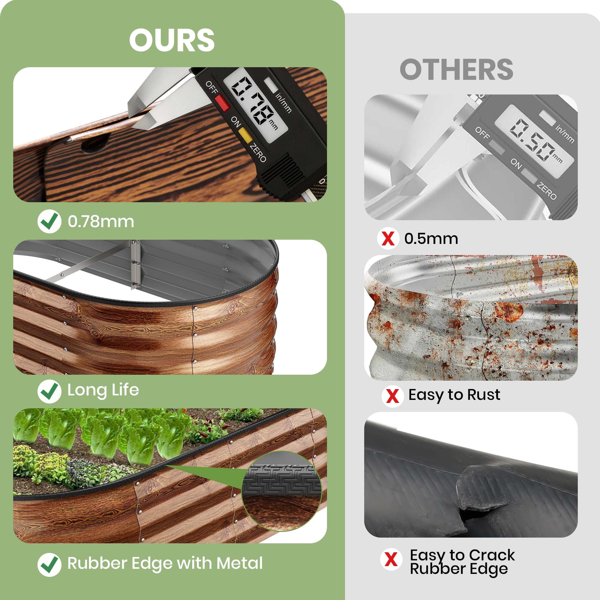 GVDV Galvanized Raised Garden Bed Outdoor, 4x2x1ft Backyard Oval Metal Planter Box with Easy Assembly, for Gardening Vegetables, Fruits, Flowers - Brown