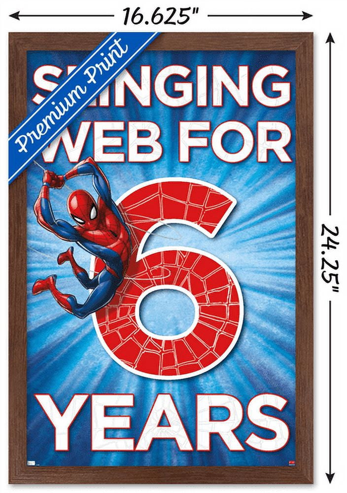 Marvel Spider-Man - Happy 6th Birthday Wall Poster, 14.725" x 22.375", Framed