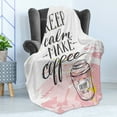 thumbnail image 4 of Keep Calm Soft Flannel Fleece Throw Blanket, Design with Strokes Cup and Make Coffee Calligraphy, Cozy Plush for Indoor and Outdoor Use, 60" x 80", Rose Charcoal Grey White, by Ambesonne, 4 of 5