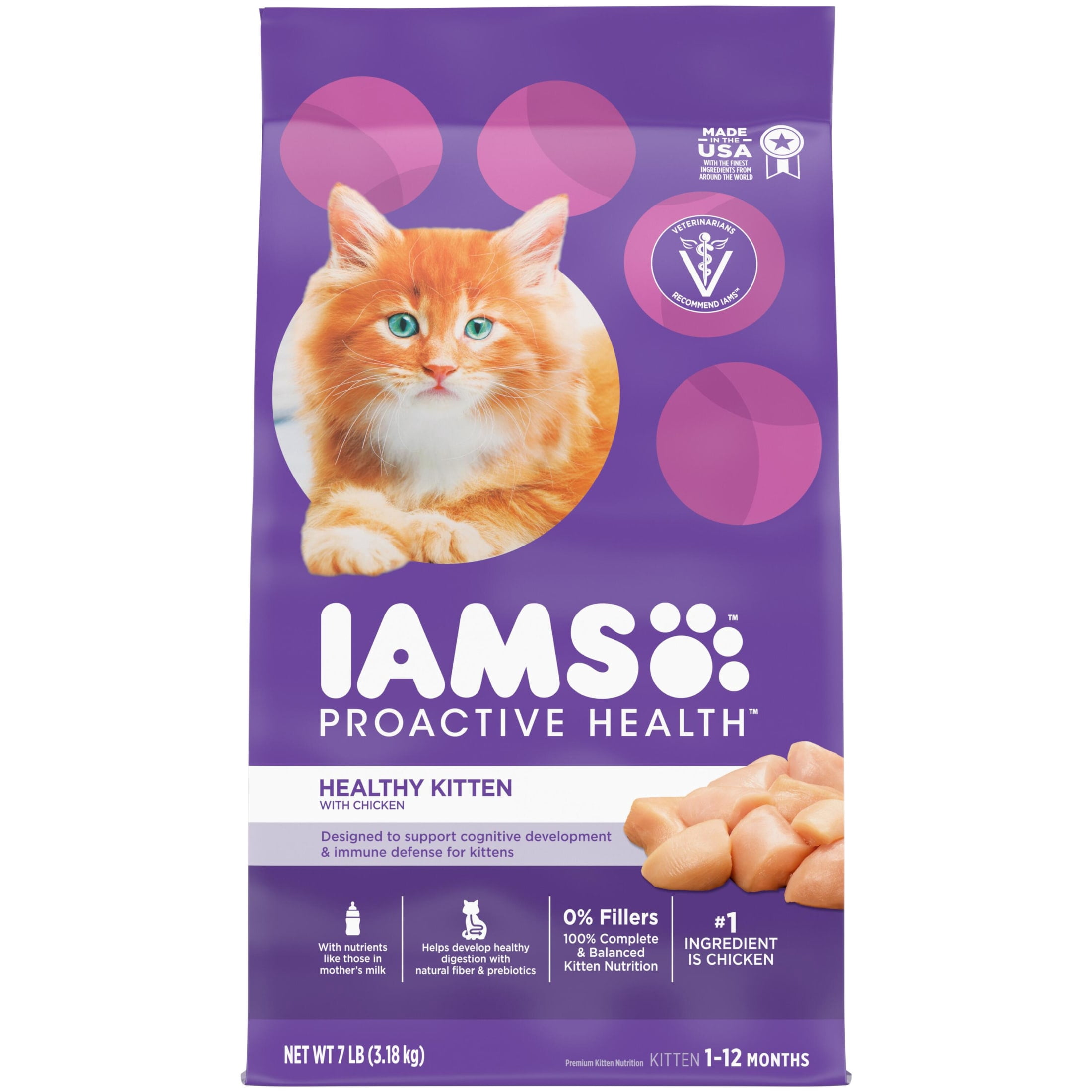 Bundle: IAMS PROACTIVE HEALTH Healthy Kitten Dry Cat Food with Chicken, 7 lb. Bag & SHEBA PERFECT PORTIONS Kitten Chicken and Salmon Entr?es Variety Pack, 12-Pack of 2.64 oz. Singles