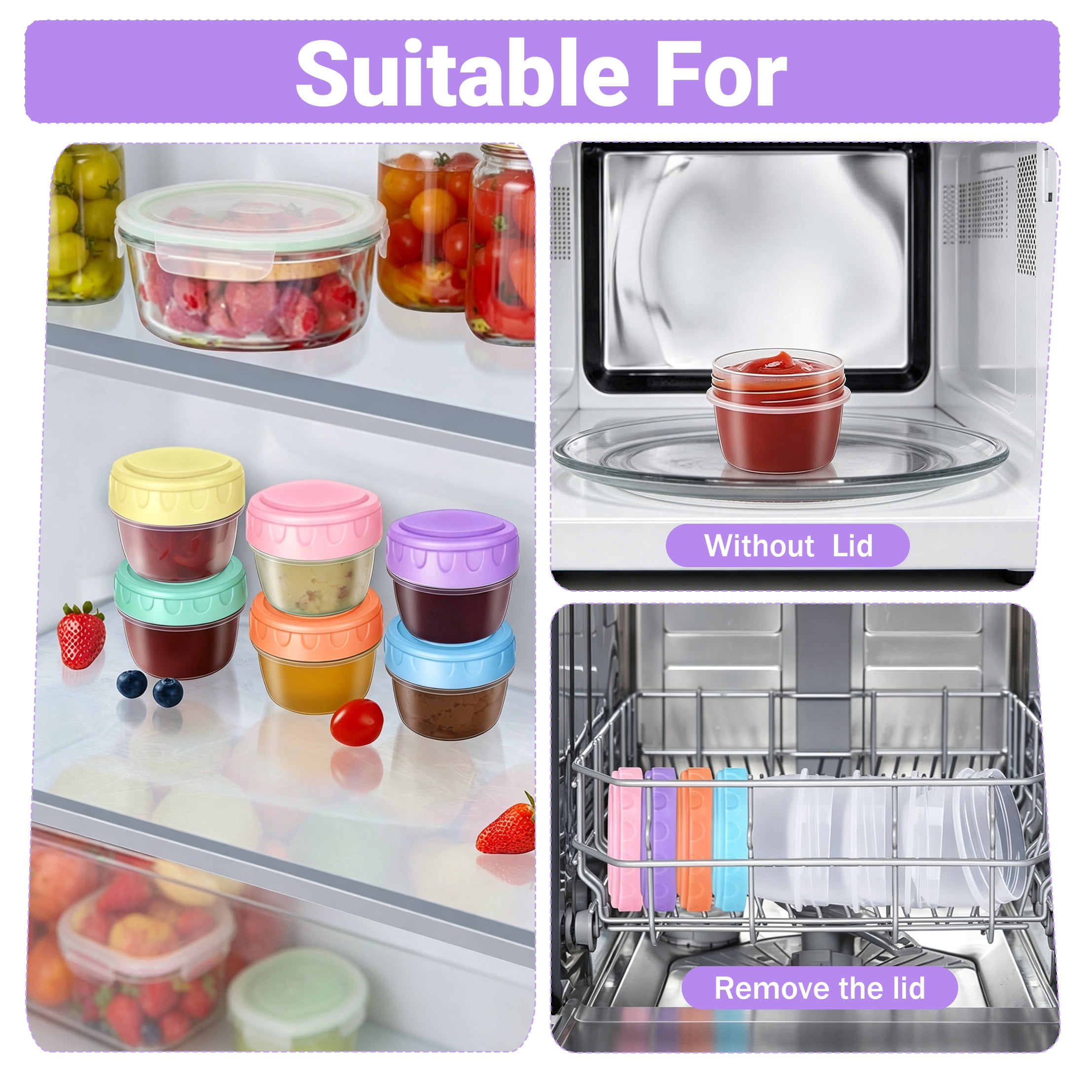 4oz Small Plastic Food Storage Containers with Lids, Leakproof Freezer Mini Meal Prep Containers, Portable Travel Snack Sauce Cups