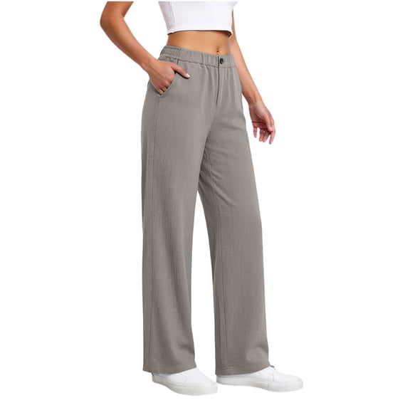Horkkom Womens Linen Pants Button Up High Waisted Linen Pants Business Casual Summer Pants, S-2XL