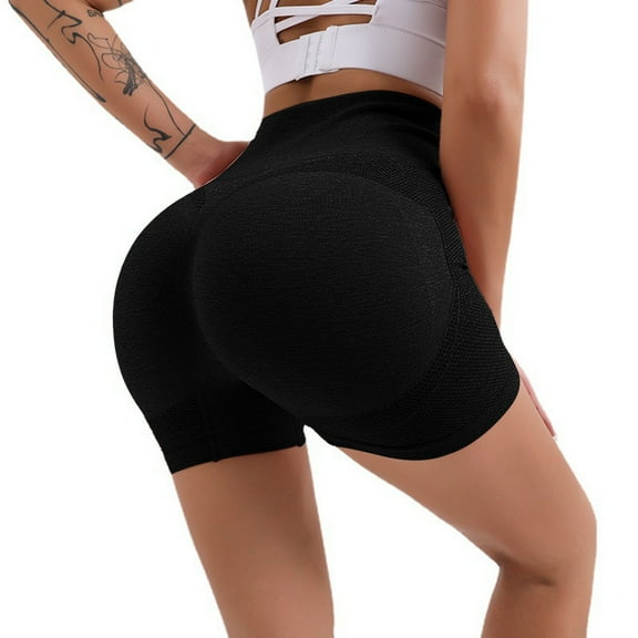 Tiqkatyck Yoga Shorts for Women, Women's Fashion Solid Color Seamless Tights Casual Yoga Shorts Tights for Women, Workout Leggings for Women Black L