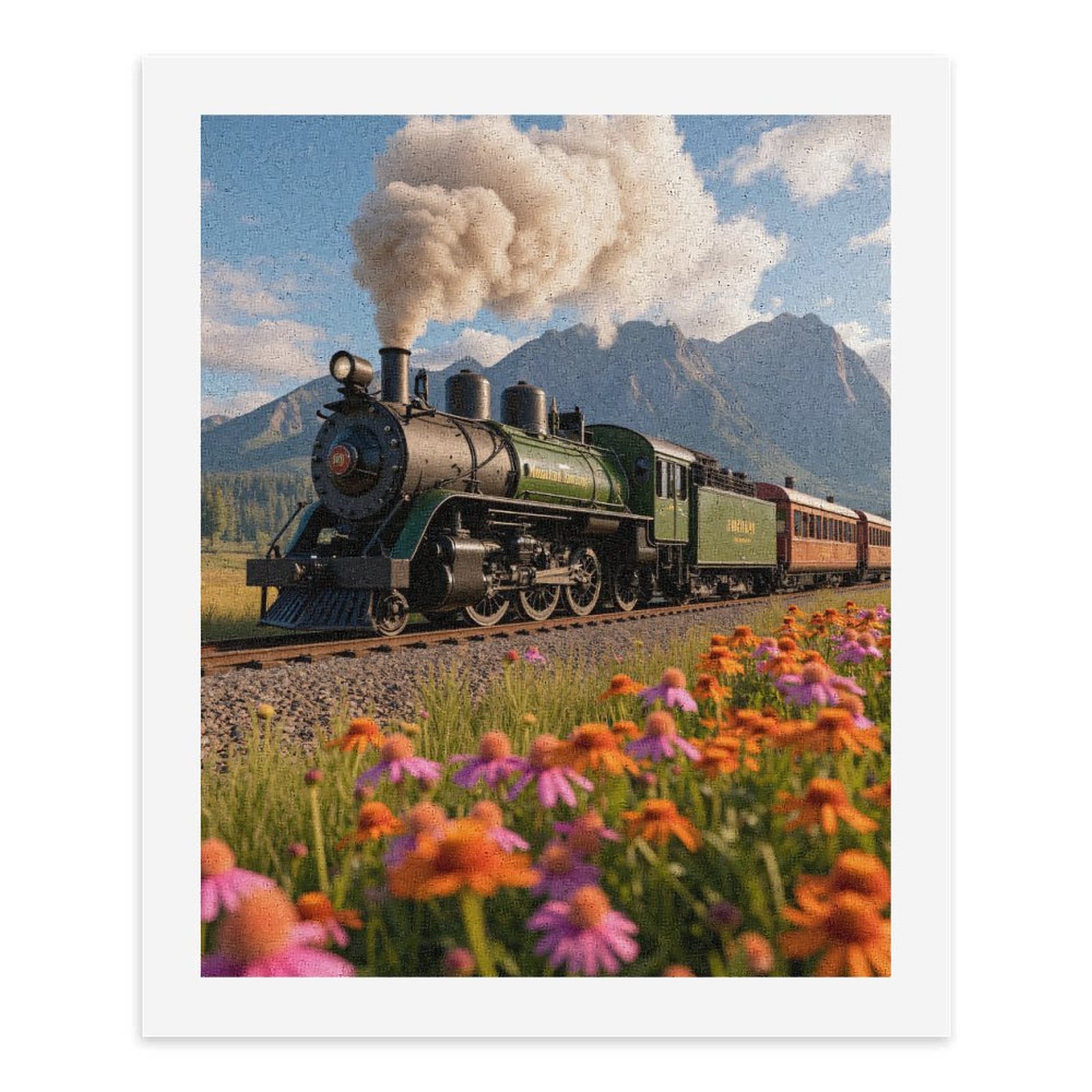 Paint By Numbers Kit for Adults Beginner - Train Mountain Flowers Journey DIY Canvas Painting Kits for Adults, Frameless Paint By Number for Adults for Home Wall Decor 16x20 Inch