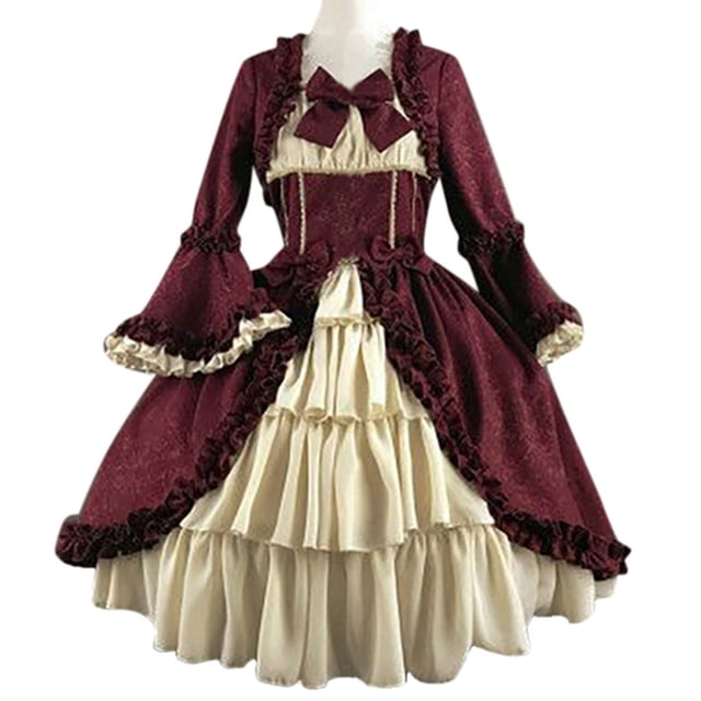 DPTALR Femmes Vintage Gothique Court Col Patchwork Robe à Manches Longues