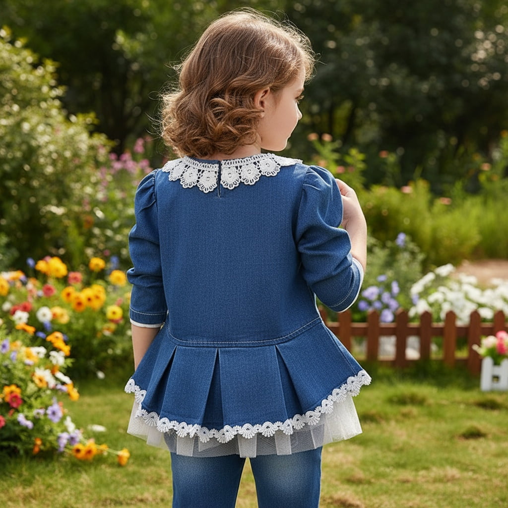 Peaoclate 6M-4Y Spring Autumn Infant Toddler Baby Girl Denim Clothing 3 pcs Sets 3 pcs Casual Outfits Lace Dress Jacket and Jeans,2-3Years,Flower-Orange
