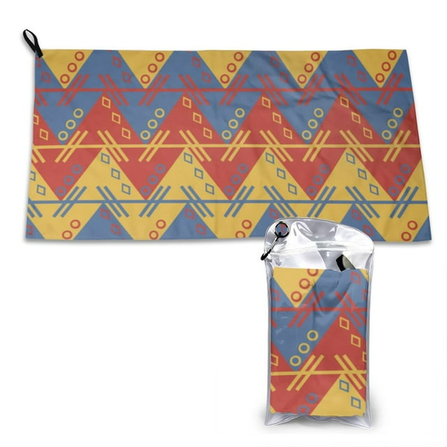 YFYANG Serviette de Voyage Portable en Microfibre pour Adulte, Serviette à Séchage Rapide à Rayures Géométriques avec Boucle de Randonnée et Pochette en PVC, 16 Pouces x 31.5 Pouces