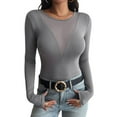 thumbnail image 1 of Camisas Ajustadas de Larga de con Cuello en V Profundo para Mujer, Moda Y2K 2025 Gris Oscuro S, 1 of 10