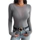 thumbnail image 1 of Camisas Ajustadas de Larga de con Cuello en V Profundo para Mujer, Moda Y2K 2025 Gris Oscuro S, 1 of 10