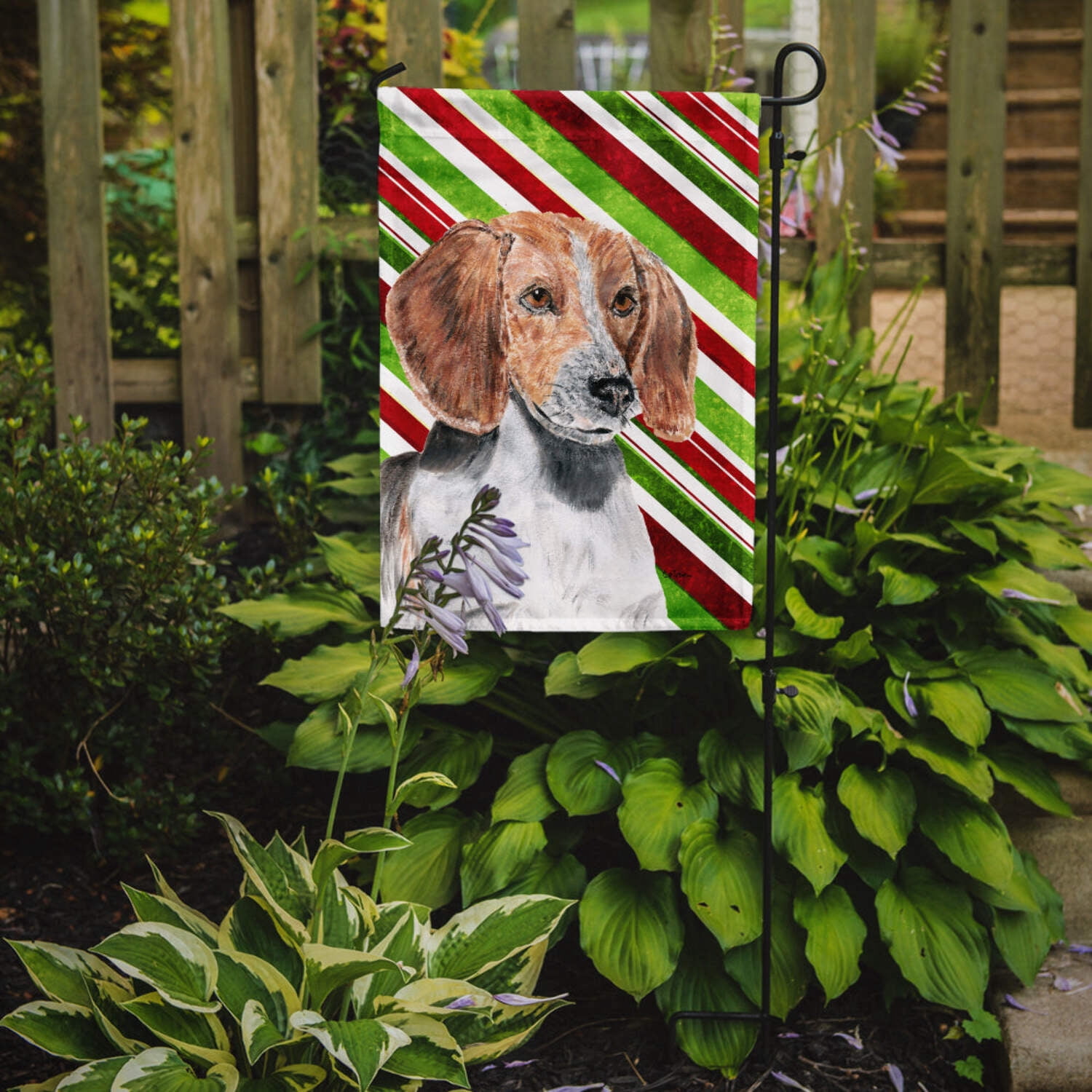 English Foxhound Candy Cane Christmas Garden Flag
