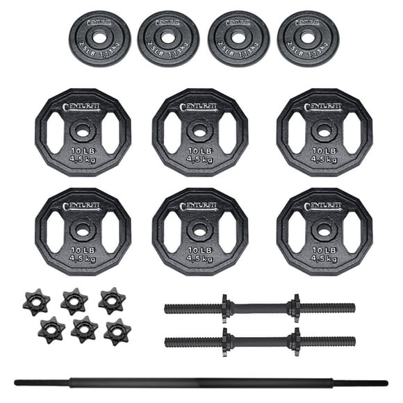 Set de Pesas 70 Libras CENTURFIT Barra Mancuernas Discos