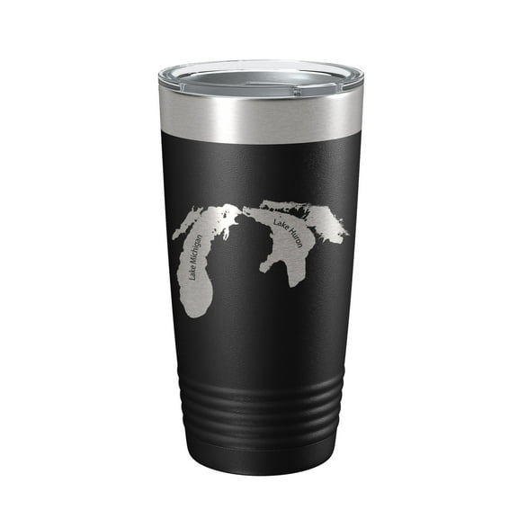 Lake Michigan-Huron Map Tumbler Travel Mug Insulated Laser Engraved Coffee Cup Illinois Wisconsin Indiana Michigan Ontario 20oz Black
