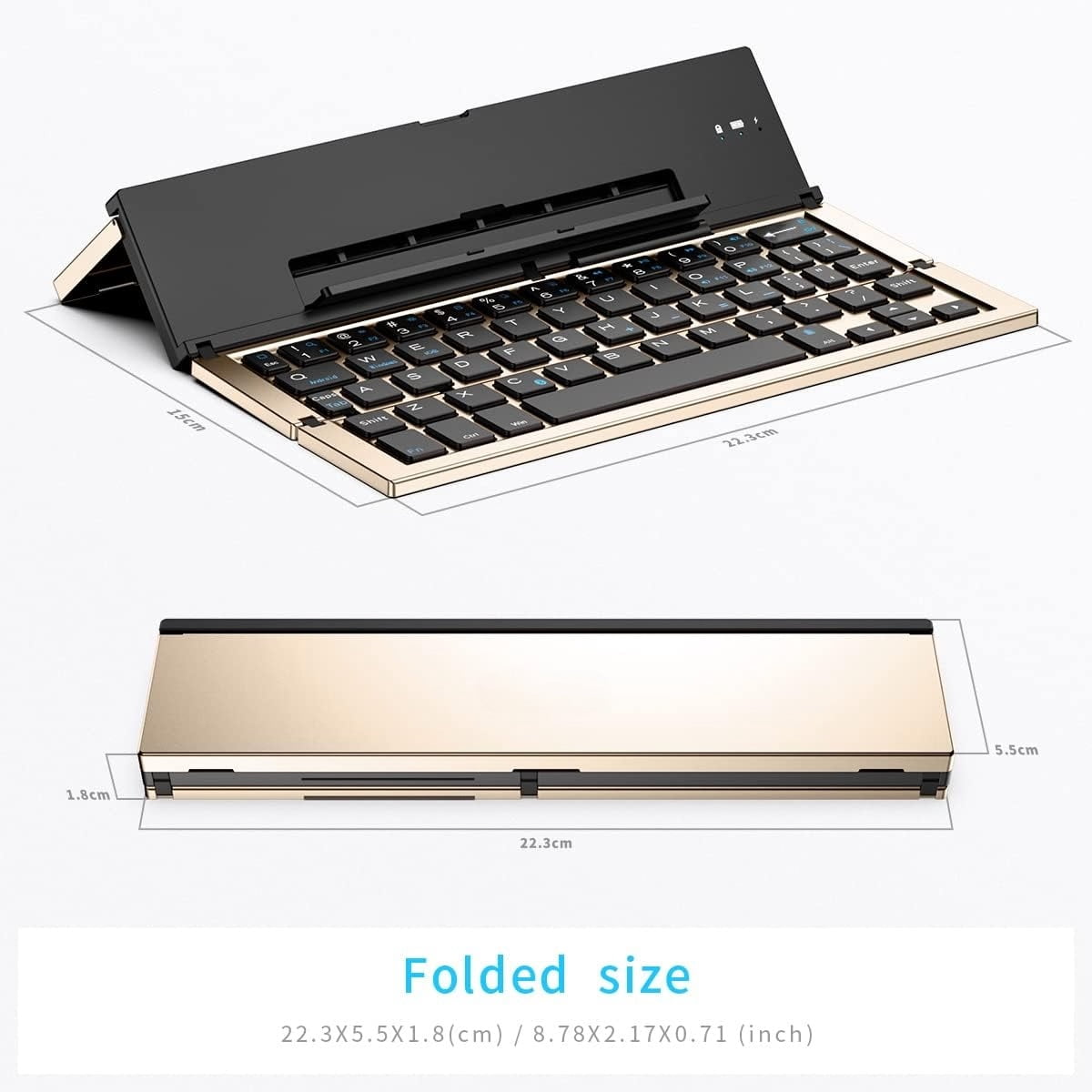 Tri-Folding Portable Bluetooth Keyboard, Slim Aluminum Alloy for Travel & Work, Compatible with iPad Pro/Air, iPhone, Android Tablets, Windows/Mac Laptops
