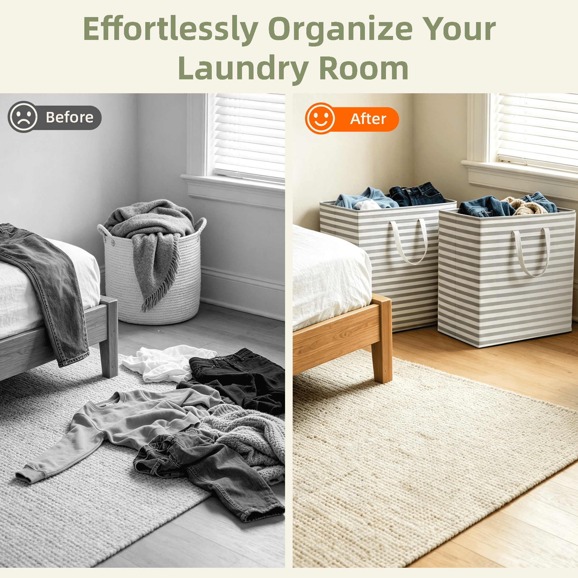 GARITIN 2 Pack Laundry Hamper, 100L Large Collapsible Laundry Baskets with Handles, Freestanding Waterproof Clothes Hamper for Bedroom Bathroom Laundry Room