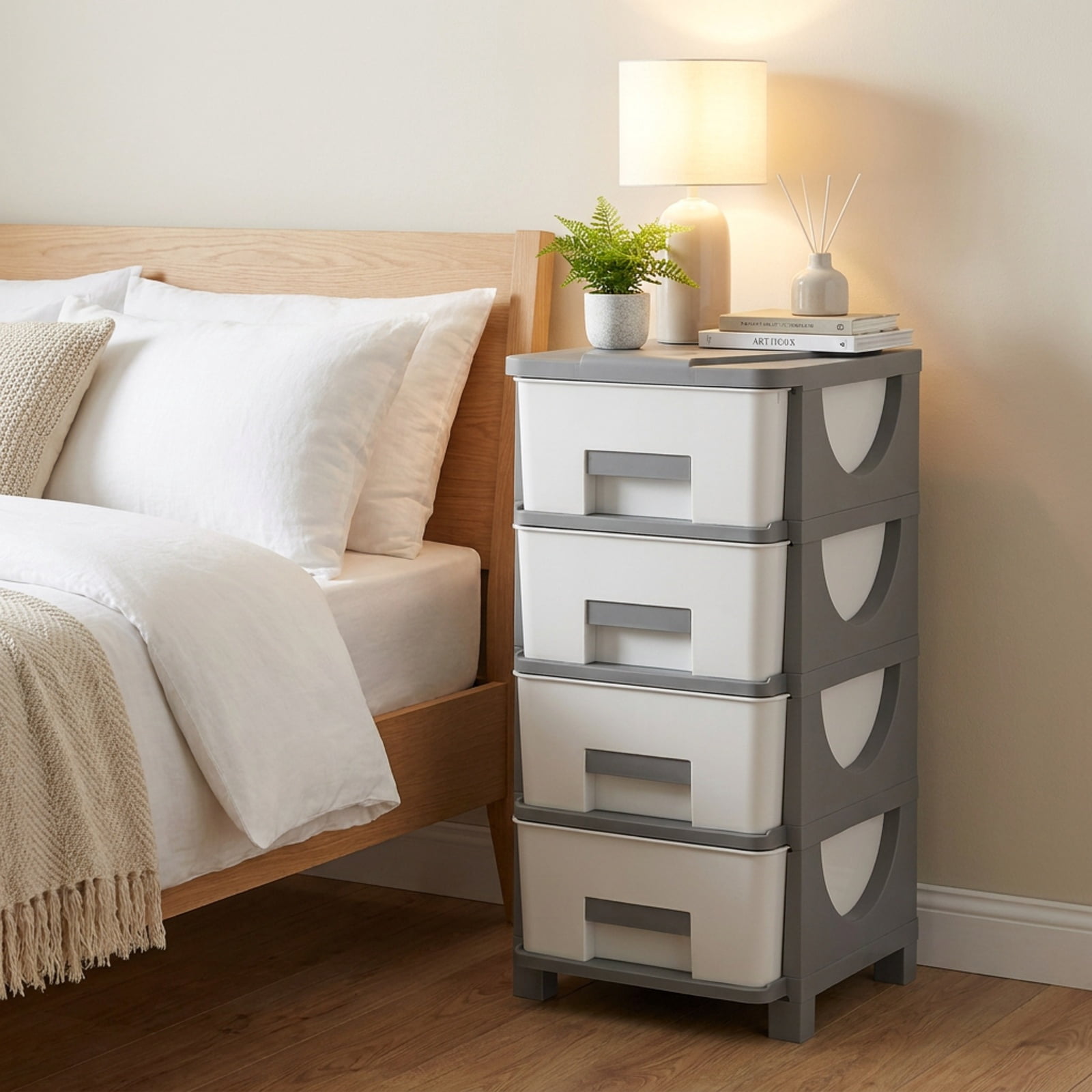 Furnibear Plastic Storage Organizer with Compact Drawer Cabinet Side Table for Bedroom for Bedroom Closet Living Room Nursery Clothes Storage, Gray