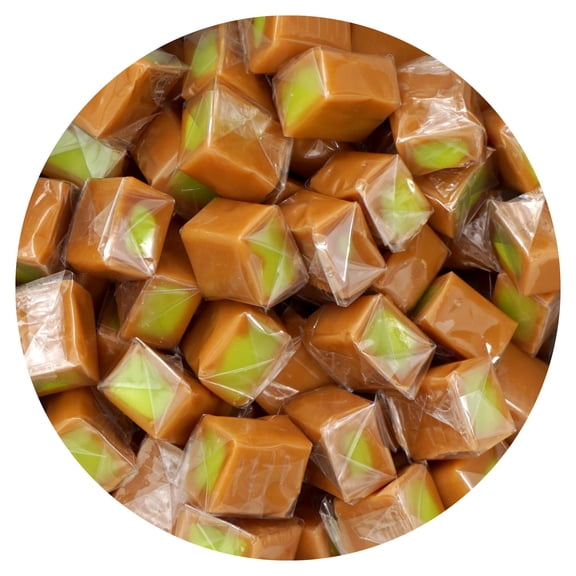 Green Apple Caramel Squares Candy, 2 Pound Bulk Bag (Approximately 125 pieces), Apple Caramel Cubes, Individually Wrapped Chewy Candy