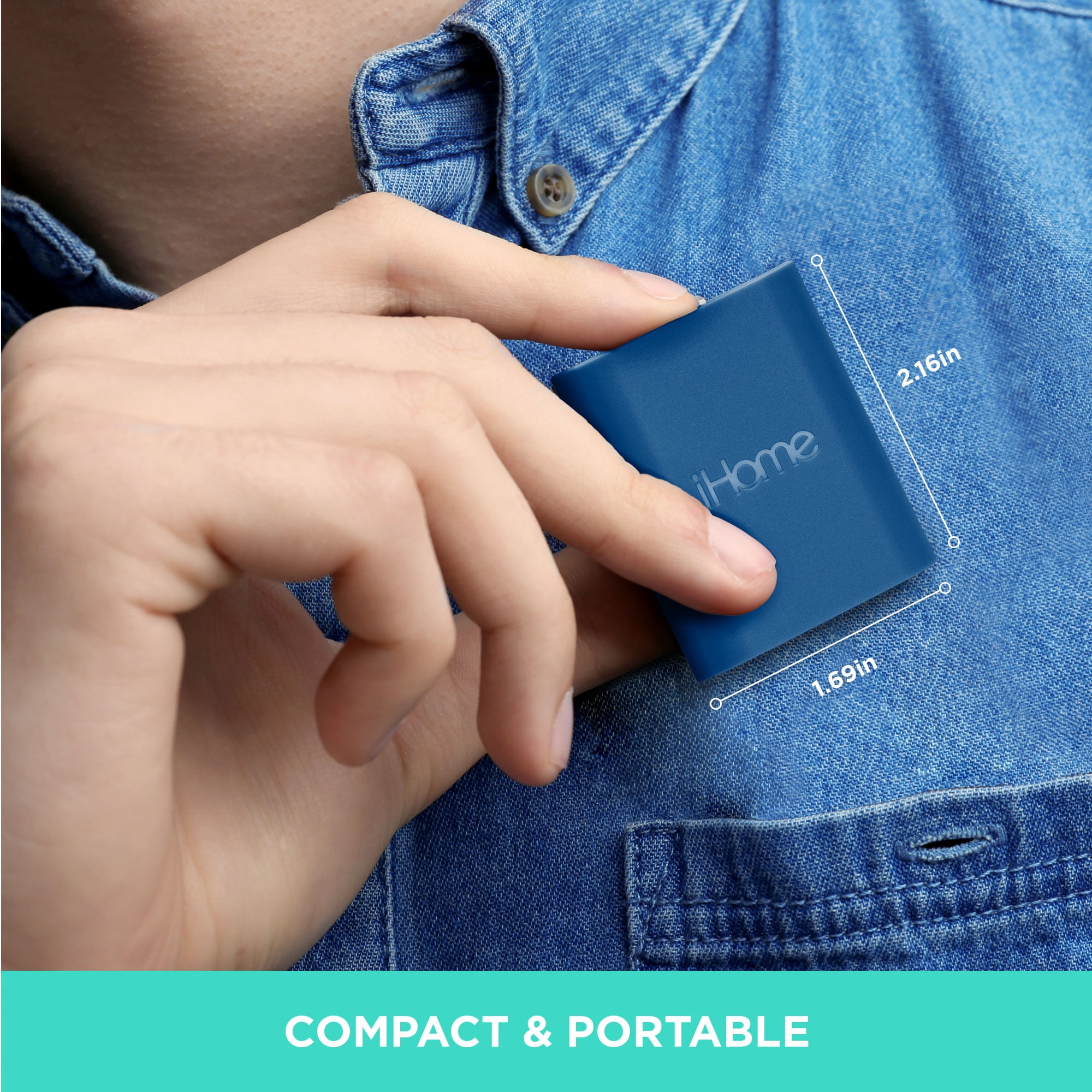 iHome 20 Watt USB-C & USB-A Dual Port Wall Charger with Folding Prongs, Navy