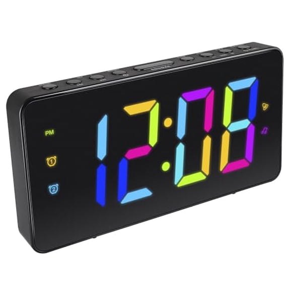 HANNLOMAX HX-160CR PLL Radio FM Reloj despertador, pantalla LED de 2,5" con color RGB (7 colores regulares y 4 modos de carga de color dinámico), función de atenuación de pantalla, solo funcionamiento