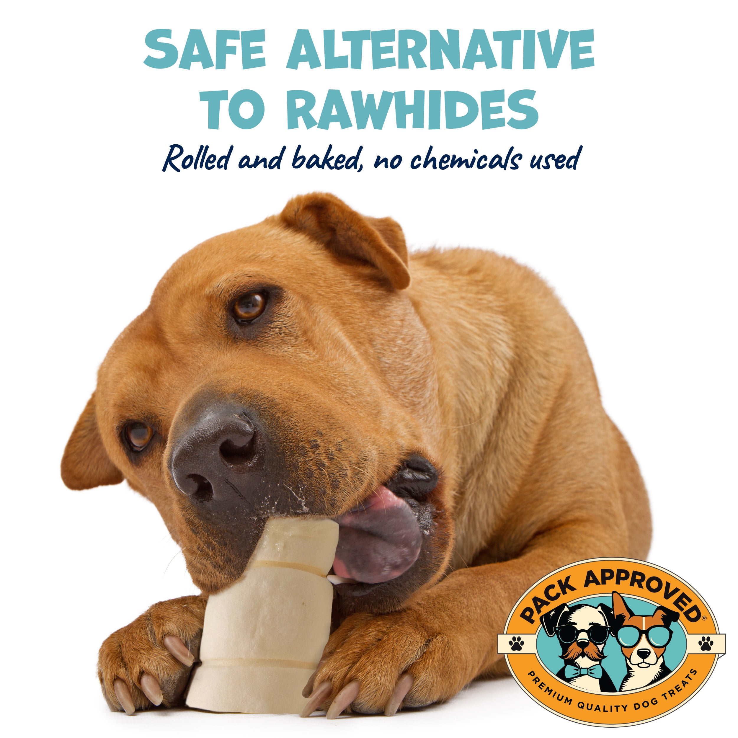 Pack Approved Beef Cheek Rolls for Dogs - Natural & Odor-Free Dog Rawhide Chews - 5 to 6 Inch Medium Beef Hide Dog Chews - 4 Pack