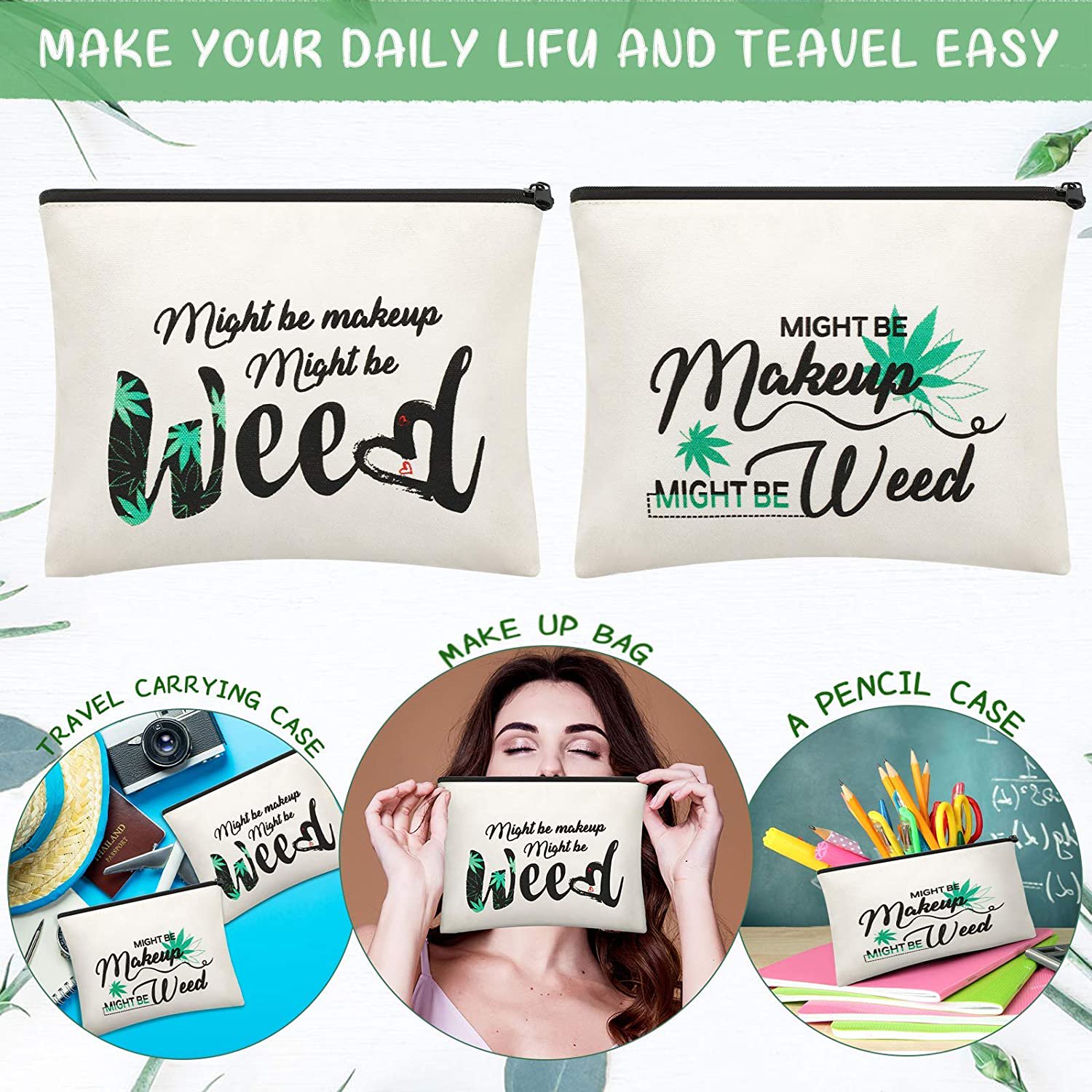 2 Pieces Leaf Makeup Cosmetic Bag Might Be Makeup Bag Funny Weed Leaf Cosmetic Bag Weed Cosmetic Bag Multipurpose Makeup Case With Zipper For Women Girls Vacation Travel Walmart Canada