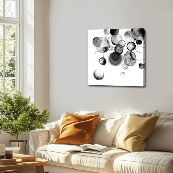 Black and White Bubble Wall Art Small Wall Decor Watercolour Art Posters Circle Painting on Canvas Bedroom Bathroom Wall Hanging 13x13 Inch
