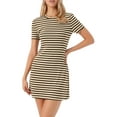 thumbnail image 2 of Striped Mini Dresses for Women's Casual Short Sleeve Crew Neck Bodycon Daily Dress XS Brown, 2 of 6